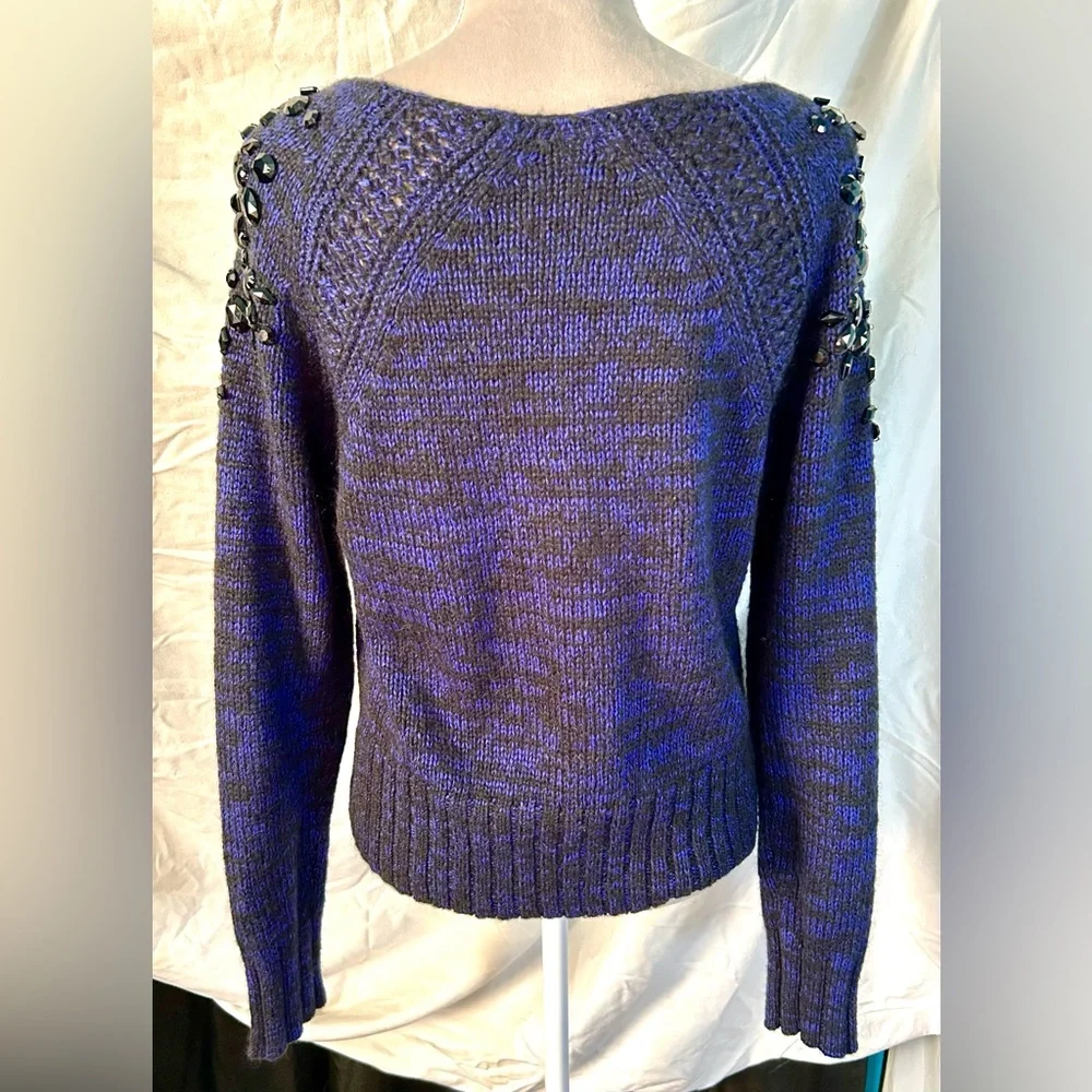 Victoria’s Secret Blue, Black Beaded Boatneck Sweater, Size S - Picture 8 of 10